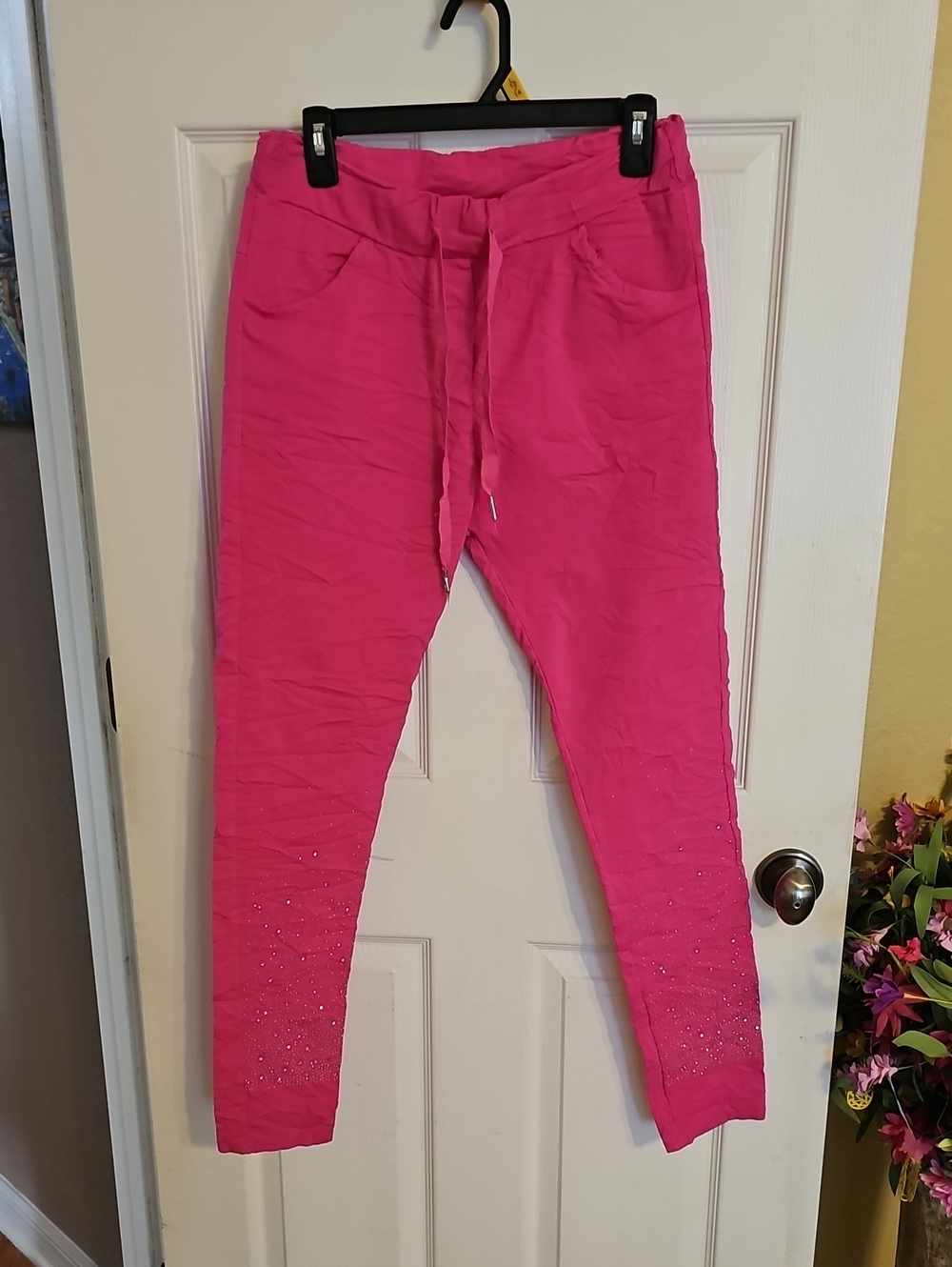 Bright Pink Embellished Jogger Pants